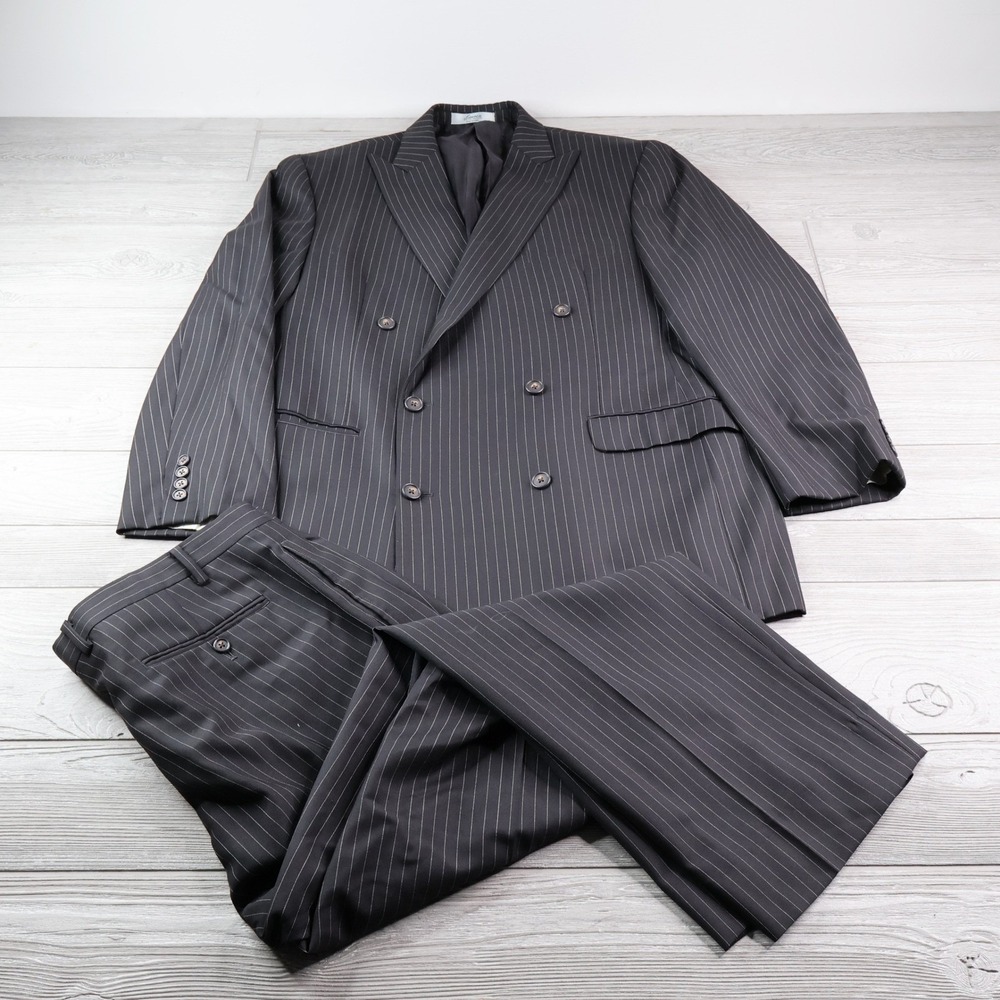 Lauren Ralph Lauren Mens 44L W38 Suit Black Pinstripe Double Breasted Wool